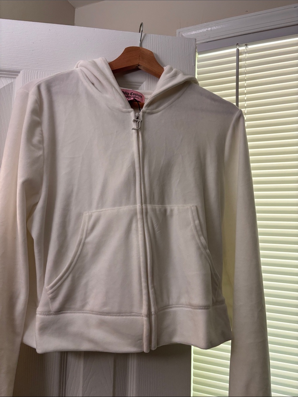 OG Y2K Bling Juicy Couture Cream Velour Zip Cropped Hoodie XL